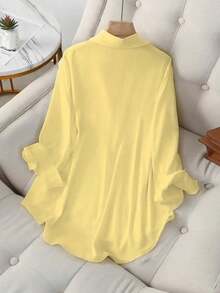 2025 Neuankömmling Damen Große Größen Bluse, europäischer & amerikanischer Stil Einfachknopfkragen Langarm einfarbiges Hemd - Gelb - Übersicht 3