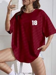Áo thun nữ cỡ lớn in theo yêu cầu, có thể in số, tên/chữ/số may mắn ở cả mặt trước và mặt sau, áo thun tay ngắn dáng rộng, áo thun in khẩu hiệu theo yêu cầu mùa hè, thích hợp làm đồ du lịch. - Màu Đỏ Sâu - Xem 3