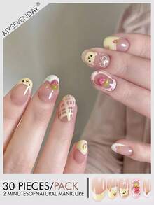 30 miếng dán móng tay hình oval siêu ngắn, họa tiết hoạt hình dễ thương, có thể tái sử dụng hàng ngày, phù hợp cho các bữa tiệc. Bao gồm 1 gel dẻo và 1 miếng dán móng tay. Dụng cụ làm móng - Nhiều màu - Xem 1