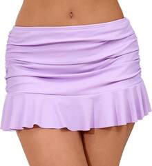 Halcurt Women's Low Waisted Ruched Ruffle Swim Skirts With Hipster Bikini Bottoms Tummy Control Swimsuit - Light Purple - View 1