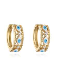 2Pcs 18K Gold Plated Crystal Demon Eye Vintage Style Earrings, Perfect Gift For Women