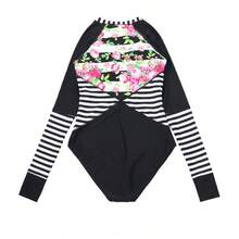 Sexy elegancia Manga Larga de una Pieza Traje de baño Rash Guard Mujeres Imprimir Traje de baño Negro Cremallera Surfing Taje de baño de Cuello Alto - Blanco y Negro - Ver 7