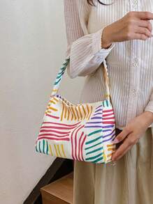 1 pieza Nuevo bolso pequeño cuadrado multicolor de rayas, bolso de hombro, bolso cruzado para mujeres jóvenes, estudiantes y damas de oficina, apropiado para diario, casual, compras, de gran capacidad y adecuado para teléfono, llaves, monedas, paraguas