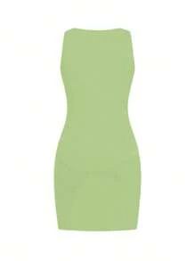 Abbigliamento estivo da donna, Maglietta smanicata minimalista di colore tinta unita, abito estivo aderente, canottiera, abito aderente, abbigliamento da vacanza e spiaggia