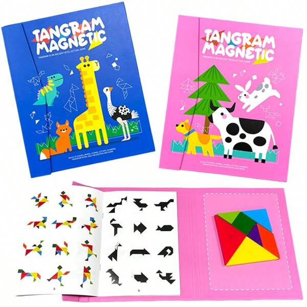 1 Set Libro de bloques de construcción de patrones magnéticos, Libro de clip portátil de rompecabezas de 7 piezas, Rompecabezas de viaje de 7 piezas, Juego de rompecabezas STEM, Juguete de rompecabezas educativo, Libro de desafío de rompecabezas, Autopista, Rompecabezas de viaje de avión, Adecuado para niños de 3+ años y adultos Libro de rompecabezas de desafío cerebral Juguete portátil