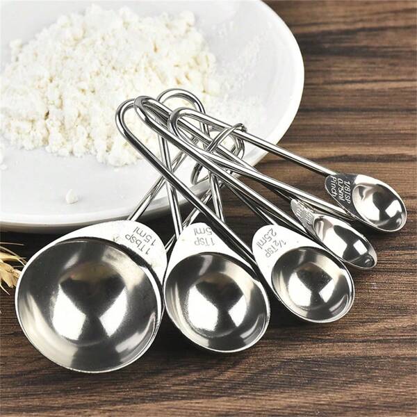 5pcs Stainless Steel Measuring Spoons, Coffee, Tea & Powder Spoon With Marked Measuring Cup, Baking & Cooking Utensils