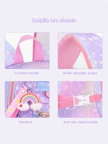 1 pieza Mochila con estampado de corazón arcoíris con colgante lindo de arcoíris y margarita, de alta capacidad con múltiples bolsillos, correa para el hombro ajustable, forro de poliéster, cierre de cremallera, tela impermeable, adecuado para ir y venir, uso diario, bolsa escolar, regalo para volver a la escuela