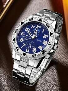 4pcs Men's Business Watch Set, Stainless Steel Quartz Watch With Round Dial, Markers Display, Comes With Fashionable Pendant Necklace, Bracelet And Ring, An Ideal Gift For Men