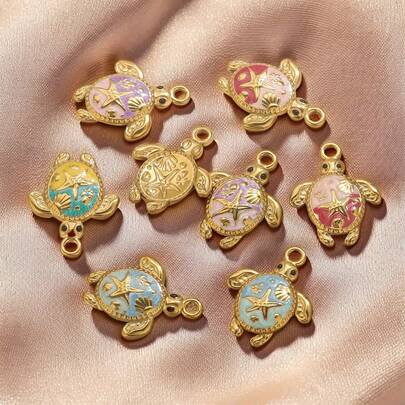 1/5 ชิ้น จี้เต่าทะเลขนาดเล็กสเตนเลส 304 สไตล์มินิมอล, เต่าทะเลเคลือบสีสันสดใส, จี้ชุบทอง 18K, จี้ DIY เครื่องประดับสเตนเลสสำหรับผู้หญิง