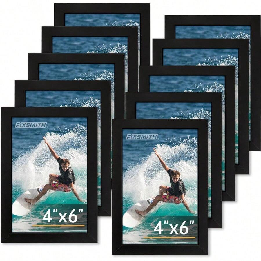 4x6 Picture Frame Set Of 10 4x6 Photo Frames Bulk With HD Plexiglass For Wall Hanging Or Tabletop Display Black - Black - View 1