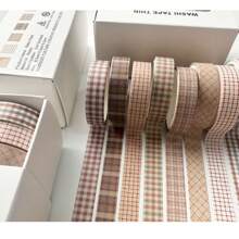 8 Rolls Retro Grid, Mini Floral Design Washi Tape For Scrapbooking, Journaling, Decorative Sticker Tapes, Each Roll 1cm X 3m, School Supplies,Back To School