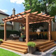 10' X 12' Patio Pergola, Cedar Wood Pergolas With Solid Structure, Pergola Kits, Outdoor Pergolas And Gazebos With Slatted Trellis Roof For Deck Backyard Grill Party Garden - 彩色 - 查看 1
