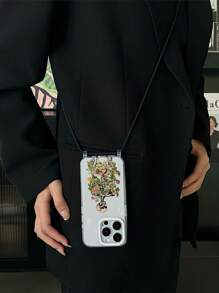 1 个骷髅、骨头、植物和树木图案透明挂绳外壳，带凸起镜头框架，内置挂绳孔，TPU 软壳，带 1 个可调节 4 毫米黑色挂绳带，适用于 15 Pro Max/15 Pro/15 Plus/11/12/13/14/15/16/16 Pro/16 Plus/16 Pro Max