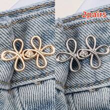 2/4pcs Four-Leaf Clover Buckle Waist Adjusters, Sewingless Adjustable Waistband, Detachable Pants Clips Fit For Various Pants