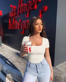 OQQ Women Bodysuits Ruched Short Sleeve Square Neck Stretch Lounge Travel Bodysuits - 黃色 - 查看 5