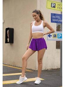 Flowy Athletic Shorts Women Running Tennis Shorts Girls 2-In-1 Double Layer Quick-Drying Comfy ShortsA Valentine's Day FRYB - Màu tím  Violet - Xem 10