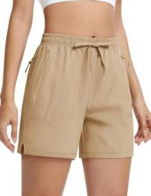 TACVASEN Women's 5'' Hiking Shorts Quick Dry Golf Lightweight UPF50+ Athletic Shorts Summer Water Resistant Zipper Pockets - 卡其色 - 查看 1