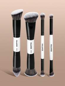 MAANGE 2/3/4/7/9/11件套柔软天然合成双头化妆刷套装,包含面部刷、散粉刷、腮红刷、遮瑕刷、轮廓刷、鼻刷、高光刷、粉底刷、细节刷,多功能二合一便携化妆刷,适合居家或旅行,美容必备,精美礼品 - 白色 - 查看 8