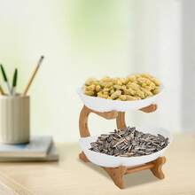 OUKANING 2-Tier Bamboo Fruit Basket Bread Storage Vegetable Rack Holder Display Stand - 1 - View 3