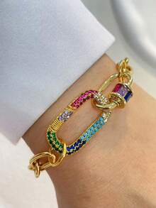 STYLEVER 1件装金色登山扣手链，不锈钢链条，多色手链，螺丝锁扣手链，双扣彩色链条 - 金黃色 - 查看 7