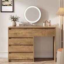 Tribesigns 63" Vanity Desk With 5 Drawers For Bedroom, Makeup Table With Removable 3-Drawer Chest Cabinet & Storage, Modern Large Dressing Table For Women Girl, Make Up Desk For Bedroom - màu nâu - Xem 6