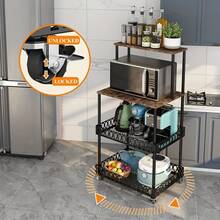 [Stainless Steel Microwave Stand] 4-Tier Stainless Steel Microwave Stand With Wheels - Versatile Kitchen & Restaurant Storage Solution - 黑色 - 查看 1