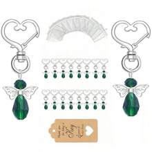 30 pièces Porte-clés cœur en forme d'aile d'ange argenté, comprenant 30 porte-clés, 30 cartes de remerciement et un sac en organza, convenant pour les cadeaux de baptême, mariage et première communion