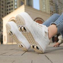 青少年旱冰鞋，带 4 个可拆卸轮子，适合男孩和女孩，直排轮滑鞋，学生用带轮旱冰鞋