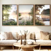 Bộ 3 tranh phong cảnh nông thôn hiện đại trên vải canvas - Tranh ba tấm hình học không khung tinh tế, ảnh chụp thiên nhiên - Thích hợp trang trí nhà cửa, văn phòng, phòng khách và phòng ngủ, lý tưởng cho trang trí theo mùa và làm quà tặng độc đáo. - Nhiều màu - Xem 1