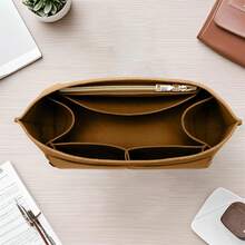 Bag Inserts For Tote Bag And Purse Solid Color Handbag Organizer With Zipper And Cup Holder - 棕色 - 查看 6