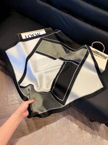 1 buc Eșarfă unică de mătase artificială cu imprimeu geometric unic, bloc de culori, model patchwork, versatilă pentru cravată de păr, batistă, bal, spectacol scenic, banchet, petrecere, accesoriu de modă pentru a spori aura feminină