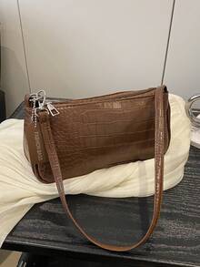 鳄鱼皮压花韩版女士手提包，新款时尚单肩包，简约新月形女士通勤公文包