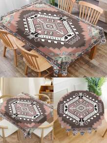 1 pieza Mantel de estilo bohemio con estampado, mantel rectangular o redondo de poliéster impermeable con impresión digital, adecuado para la sala de estar, mesa de comedor al aire libre, mesa redonda pequeña