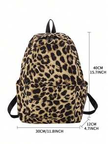 Leopard Print Backpack, Kawaii Style, Simplistic Design, Large Capacity, Lightweight, Suitable For College Students, High School Students, Women - Brown - View 4