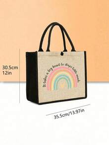 מתנה להוקרה למורה תיק טוטה אופנתי גדול עם הדפס "קשת בענן" והדפס "מורה", ארנק מפשתן שחור למטבעות, תיק איפור, בטנה וללא סגירה - מושלם למחנכים ולצוות בית הספר, מתנת תודה למורה, אביזרים אופנתיים וקז'ואל לטיולים, חופשות, נסיעות יומיומיות - חאקי - ראה 5