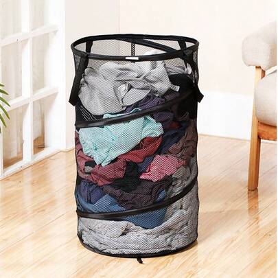 Grand et petit panier à linge, panier à linge portable en maille de polyester, bac de rangement en spirale, panier léger et respirant pour dortoirs, appartements, chambres, buanderies et voyages, organisateur de double taille pour trier les serviettes, les vêtements de sport et les tenues, construction en maille avec poignées faciles à porter, conception pliable et gain de place, idéal pour les jours de lessive rapides, l'organisation des placards et les espaces de rangement encombrés