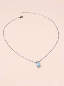 1pc Elegant Cubic Zirconia Pendant Necklace, Suitable As Valentine's Day Gift, Wedding, Engagement, Anniversary, Party Jewelry For Women - Baby Blue - View 4