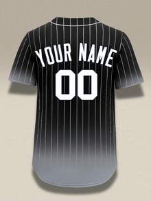 Custom Name And Number Men's Printed Baseball Jersey Black Striped Personalized Short Sleeve Button-Up Shirt Party Game Training Sports Top Summer - Black - View 4