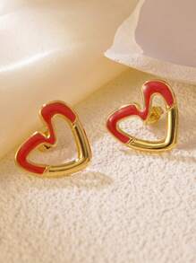 1 Pair Fashionable Minimalist Rainbow Hollow Heart Stainless Steel Earrings, Suitable For Women To Wear To Parties Or Travels