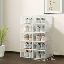12-Piece Thick Transparent Shoebox With Lid, Foldable Stackable Shoe Rack, Free Combination, Plastic Sneaker Container, Space Saving Storage Organizer For Porch, Bedroom, Home, Dormitory - Trong sáng - Xem 9