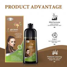 Natural Hair Dye 3 IN 1, Gray Hair Coverage, Color Shampoo For Women & Men, Vegan Ammonia Free (Light Brown) - Brown - View 9