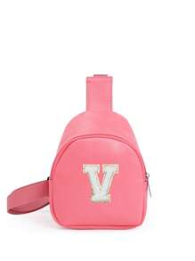 1 pieza Bolso cruzado de hombro con estampado de letras para niñas, bolso de pecho y cintura lindo adecuado para uso diario, exterior, viaje, senderismo, portátil, opción de regalo ideal