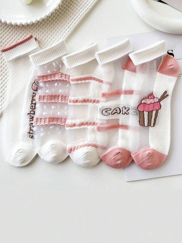 5 Pairs Women Lace Insert Transparent Invisible Ankle Leg Warmers, Cute Breathable Casual Short Sock Set