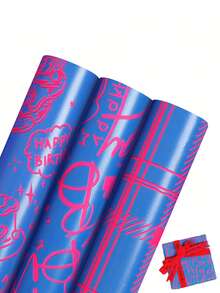 1 rolka fluorescencyjnego papieru do pakowania, fluorescencyjne litery papier do pakowania prezentów na ślub, urodziny, wieczór panieński, walentynki, dzień matki, przyjęcie świąteczne, bukiet kwiatów DIY - Niebieski Różowy - Zobacz 1