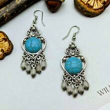 1 Paar Ohrringe im Vintage-Stil mit Türkis-Einlage, geeignet für den täglichen Gebrauch von Frauen