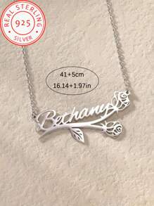 925 Silver Customized Name Necklace With Flower Accessory. Daily Wear And Holiday Gifts, Valentine's Day, Mother's Day, Christmas, Graduation Season. For Moms, Friends, Family, Boyfriends And Girlfriends