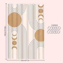 1/4pcs Boho Gold Sun Design Shower Curtain Set, Polyester Waterproof Bathroom Decor Curtain, Easy Clean With Hooks, Fashionable Door/Window Curtain, Washable Back To School - Beige - View 11