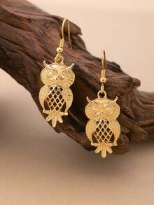1 Pasang Anting Rumbai Kreatif Bergaya Bohemian Vintage dengan Desain Burung Hantu Berongga untuk Wanita, Cocok Sebagai Hadiah Liburan - anting-anting - View 6