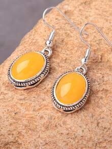 أقراط نسائية عصرية بشكل بيضاوي باللون الأصفر الكهرماني، خيارات متعددة للمواد - شمع العسل أصفر - مشاهدة 4