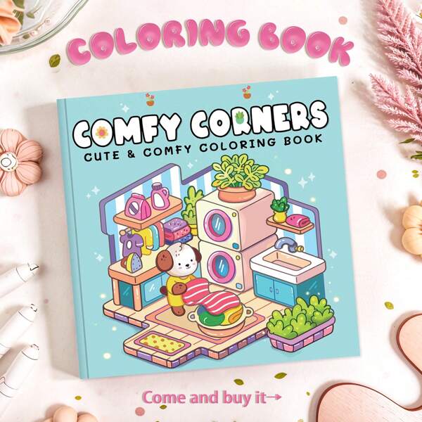 Comfy Corners Relaxation & Stress Relief Coloring Book For Adults | Includes Cozy Pattern Scenes | Homely Family Decor DIY Hand Painting, Exquisite Patterns And Clear Lines, Coloring Book, Painting Book, Back To School Supplies